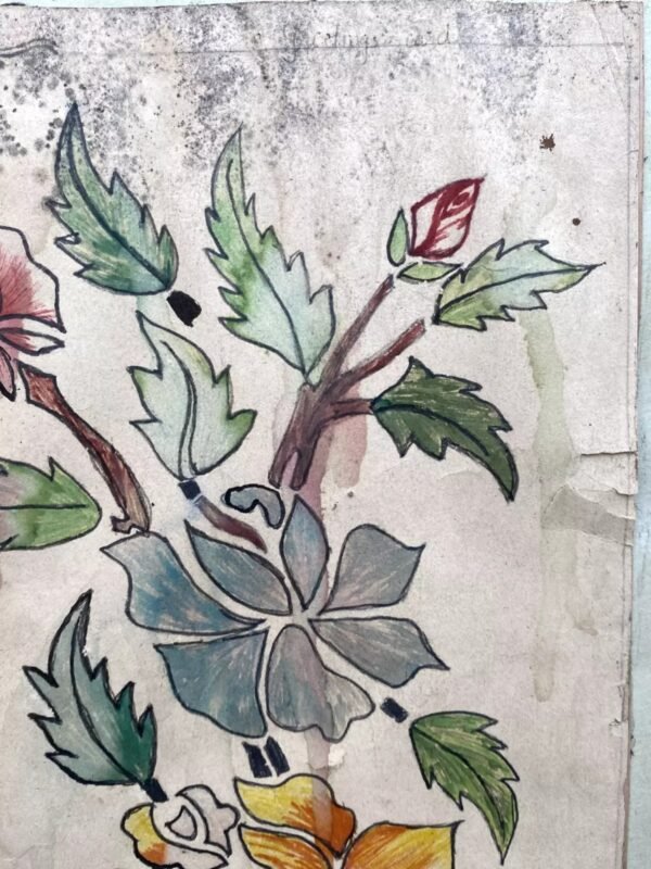 Antique Old Watercolor Painting of Flower & Leaves 5