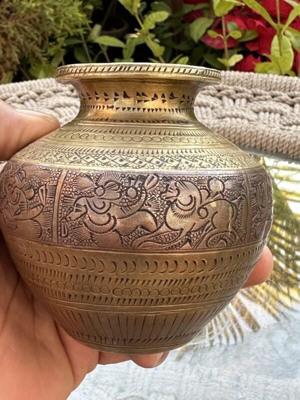 Antique Handcrafted Ganga Jamuna Brass Copper Kalash Pot | Vintage Lota4