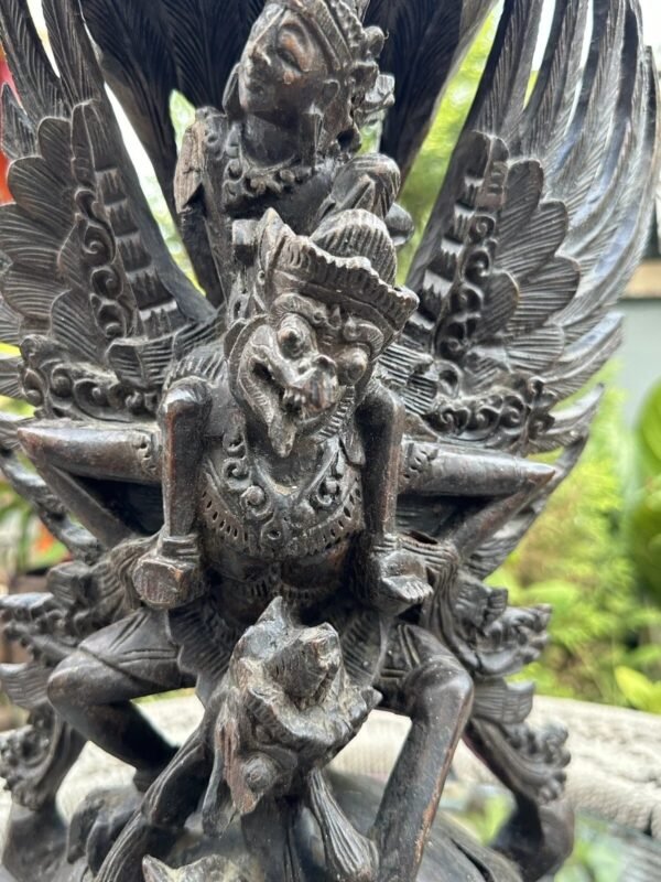 1700’s Ancient Wooden Hand-Carved Garuda Hunting Figurine | South Indian Antique 5