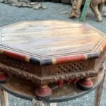 1900's Antique Old Wooden Hand-Carved Lacquer Painted Bajot Coffee Table