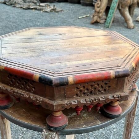 1900's Antique Old Wooden Hand-Carved Lacquer Painted Bajot Coffee Table