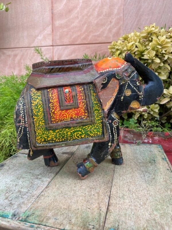Antique Hand Carved Wooden Painted Elephant Figurine – Rare Vintage Decor7