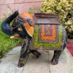 Antique Hand Carved Wooden Painted Elephant Figurine – Rare Vintage Decor