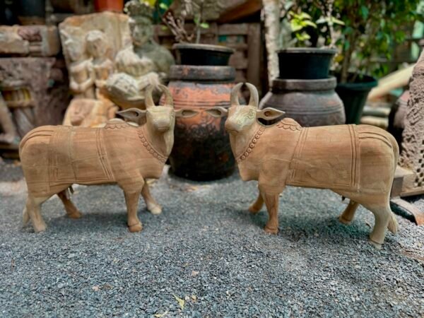 Handcarved Natural Wooden Cow Pair | Traditional Art | 15x17 inch5