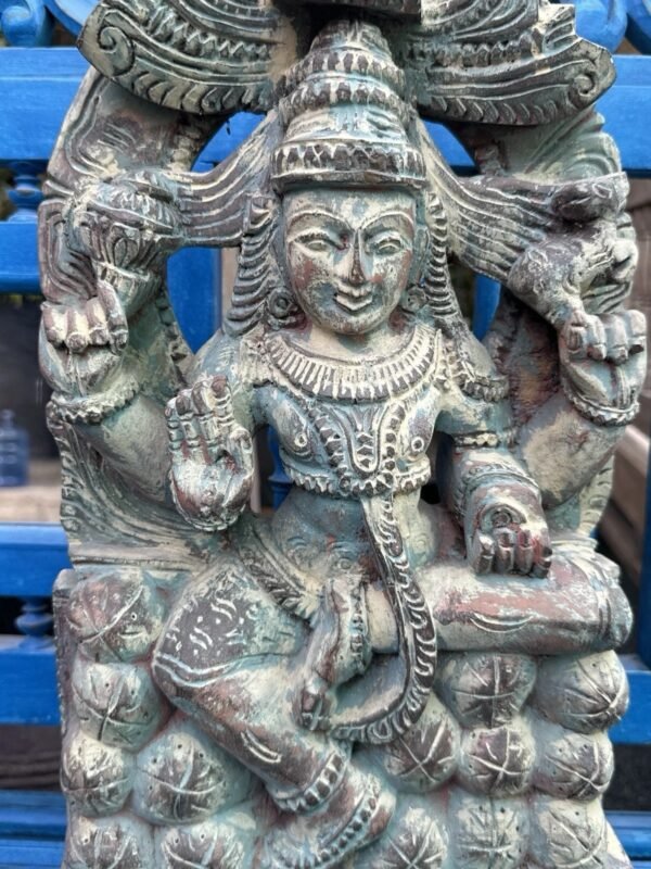 Antique Wooden Laxmi Figure – Hand Carved White Washed God Panel from 1890-1