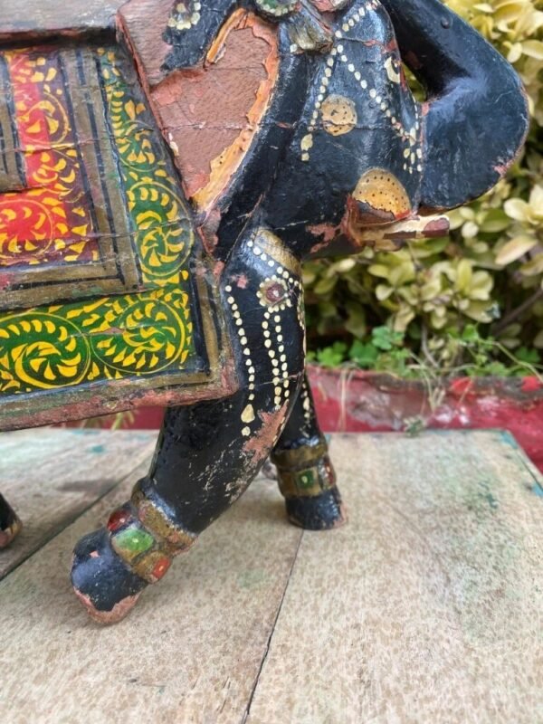 Antique Hand Carved Wooden Painted Elephant Figurine – Rare Vintage Decor5