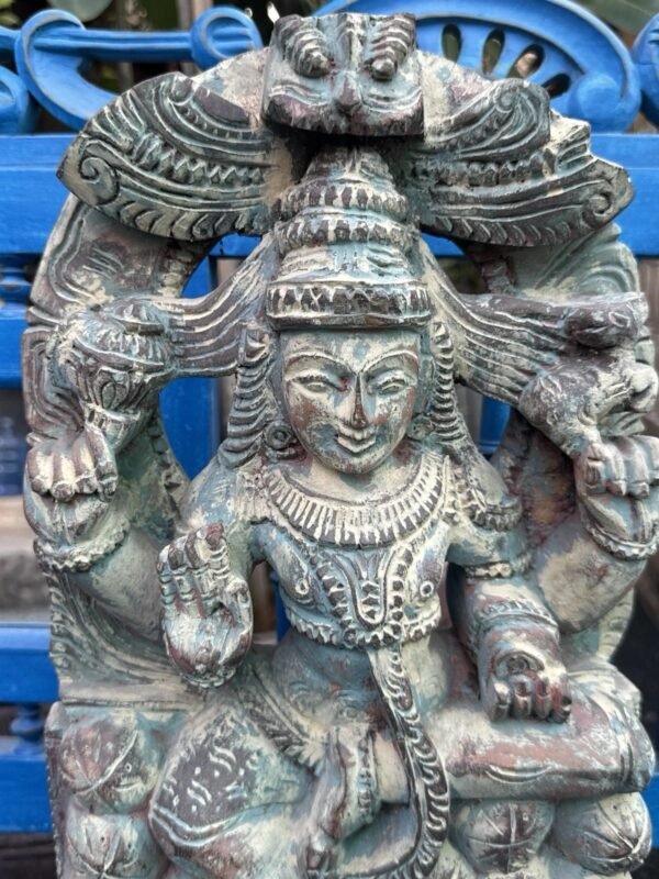 Antique Wooden Laxmi Figure – Hand Carved White Washed God Panel from 1890-4