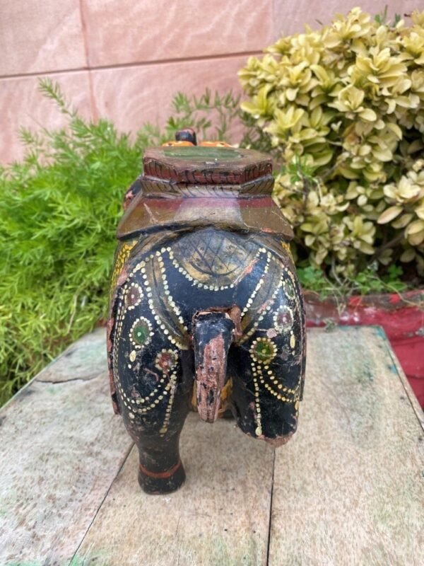 Antique Hand Carved Wooden Painted Elephant Figurine – Rare Vintage Decor3