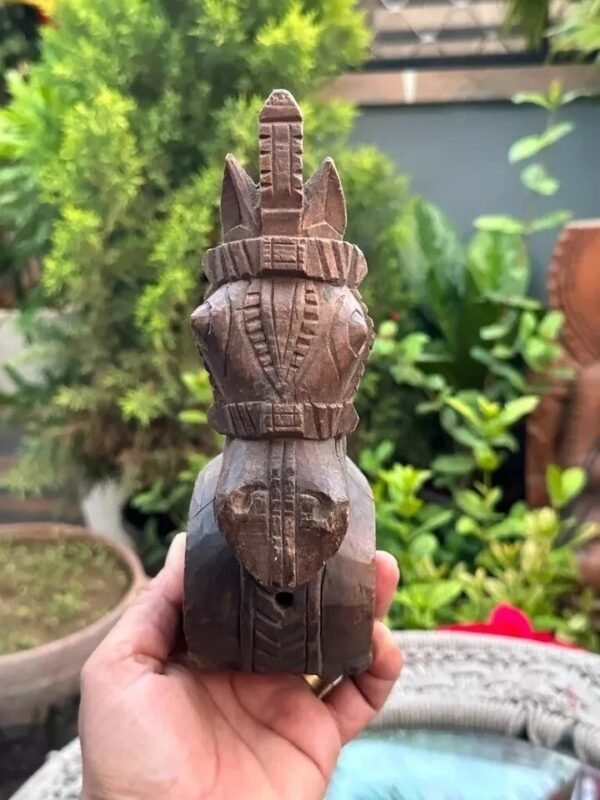 1700's Antique Old Wooden Hand Carved Original Tibetane Rare Horse Figurine4