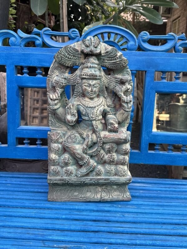Antique Wooden Laxmi Figure – Hand Carved White Washed God Panel from 1890-3