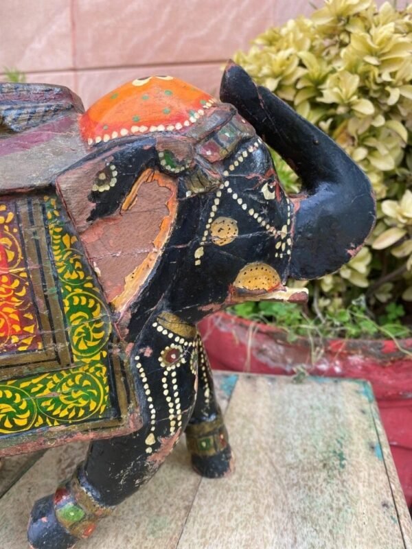 Antique Hand Carved Wooden Painted Elephant Figurine – Rare Vintage Decor6