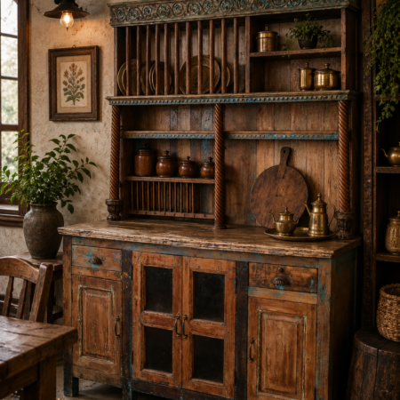 Vintage Wooden Kitchen Hutch Cabinet