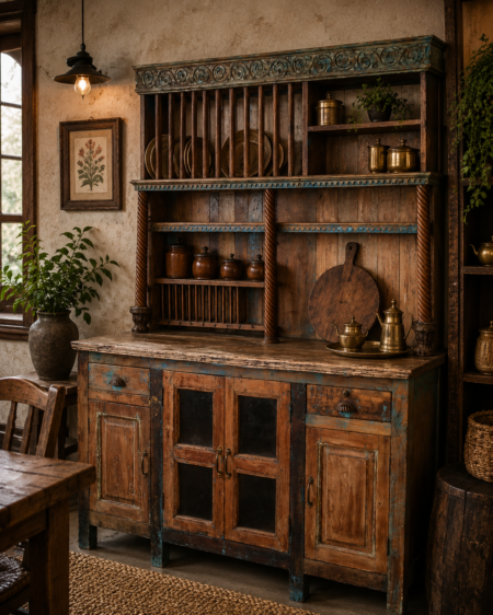 Vintage Wooden Kitchen Hutch Cabinet