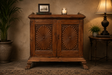 Antique Teak Wood Hand-Carved Cabinet