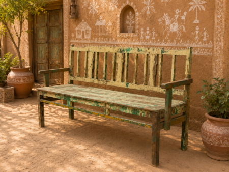 Wooden Green Rustic Bench