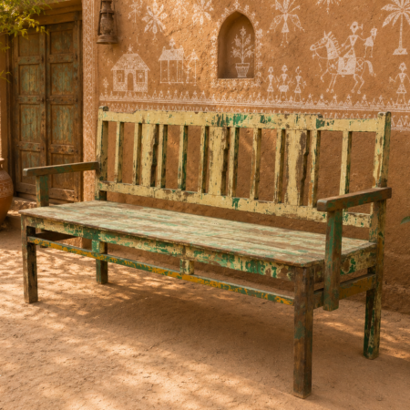 Wooden Green Rustic Bench
