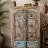 Handcrafted Reclaimed Wood Door Panel Almirah Cabinet