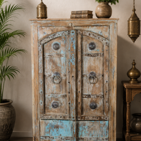 Handcrafted Reclaimed Wood Door Panel Almirah Cabinet