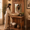 Vintage Wooden Wash Basin Vanity with Mirror