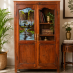 Vintage Wooden Glass Solid Wood Storage Cabinet
