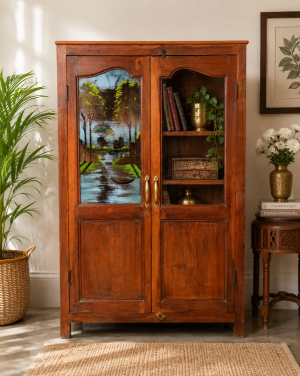 Vintage Wooden Glass Solid Wood Storage Cabinet