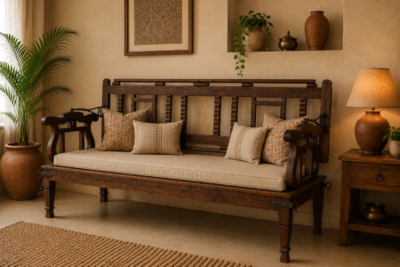 Vintage Solid Wood Folding Bench | Handcrafted Antique Wooden Bench with Adjustable Backrest
