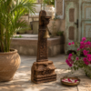 Handcrafted Teak Wood Candle Holder with Bell Bracket