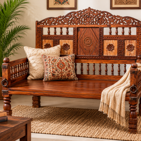 Vintage Hand Carved Wooden Seating Sofa