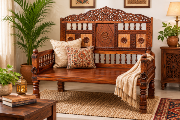 Vintage Hand Carved Wooden Seating Sofa