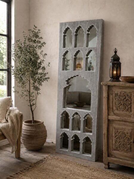 Mango wood made mirror panel for wall decor - Grey Distress