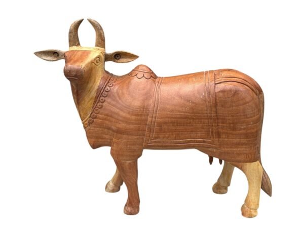Handcrafted Wooden Cow Sculpture