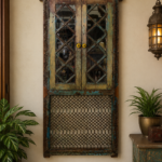 Vintage Reclaimed Wood Wall Cabinet with Glass Doors | Rustic Hanging Storage Cabinet
