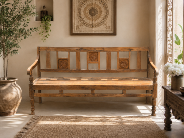 Vintage Reclaimed Wood 3-Seater Bench3