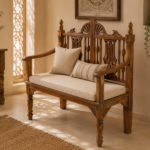 Traditional Hand-Carved Teak Wood Bench