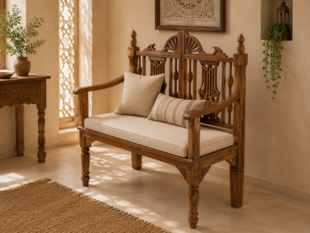 Traditional Hand-Carved Teak Wood Bench