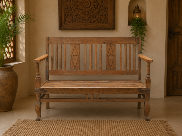 Handcrafted Vintage Solid Teak Wood Two-Seater Bench3