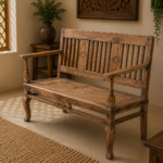 Handcrafted Vintage Solid Teak Wood Two-Seater Bench