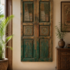Antique Indian Distressed Wooden Door Panels Wall Art1
