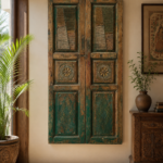 Antique Indian Distressed Wooden Door Panels Wall Art1