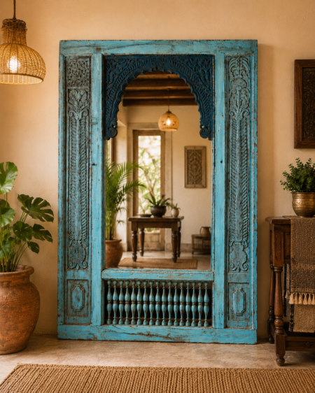 Carved Wooden Floor Mirror