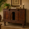 Title: Antique Indian Carved Wooden Sideboard Cabinet (43 x 36") 1