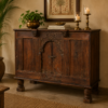 Title: Antique Indian Carved Wooden Sideboard Cabinet (43 x 36")