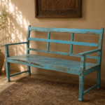 Vintage Distressed Blue Wooden Bench