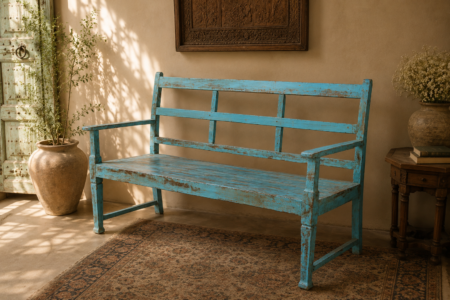 Vintage Distressed Blue Wooden Bench