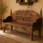 Vintage Solid Wood Carved Bench