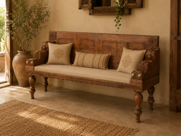 Handcrafted Rustic Wooden Bench | Vintage Farmhouse Solid Wood Seating3