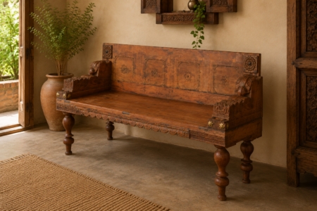 Handcrafted Rustic Wooden Bench | Vintage Farmhouse Solid Wood Seating1