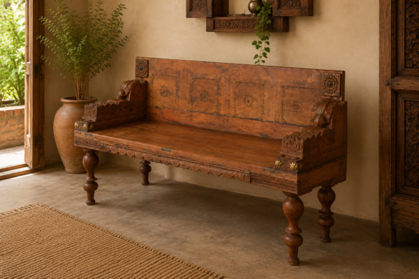 Handcrafted Rustic Wooden Bench | Vintage Farmhouse Solid Wood Seating1