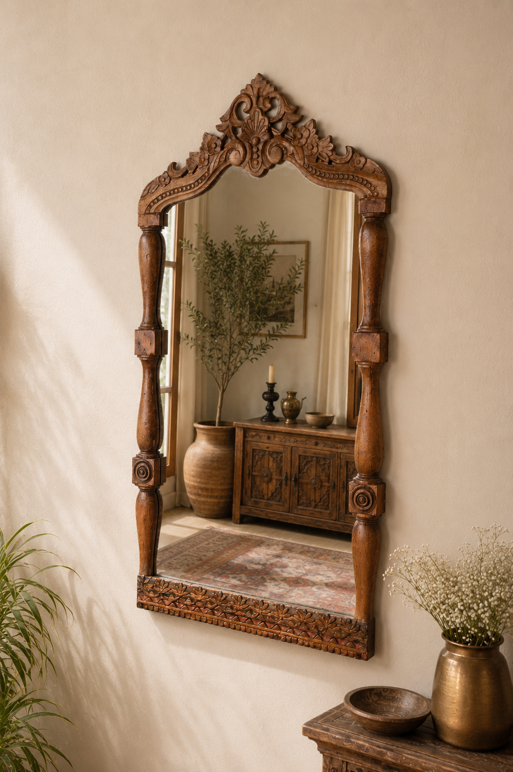 Vintage Wooden Wall Mirror