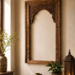 Handcrafted Carved Wooden Arch Wall Frame | Vintage Rustic Solid Wood Decorative Wall Accent | Traditional Moroccan Style